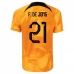 Maillot de Foot Coupe du monde 2022 Pays-Bas F. De Jong 21 Tenue Domicile Maillot de Foot Coupe du monde 2022 Pays-Bas F. De Jong 21 Tenue Domicile