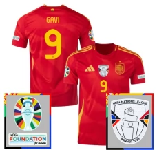 Maillot de Foot Euro 2024 Espagne Gavi 9 Tenue Domicile Patch