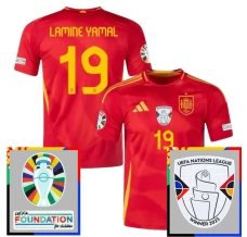 Maillot de Foot Euro 2024 Espagne Lamine Yamal 19 Tenue Domicile Patch